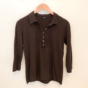 Brown Ruffled T-Shirt *S* EUC Talbots